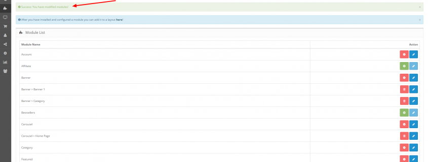 opencart extension successfully installed
